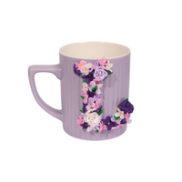 Matt Lavender Ceramic Mug Adorned with Floral L Letter