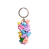 Hand-Formed Polymer Clay Keychain - Colorful Flowers