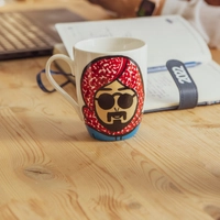 White Ceramic Mug with Hand Paintings of a Man Wearing Shemagh - Multiple Colors - Navy