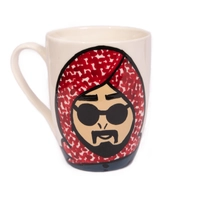 White Ceramic Mug with Hand Paintings of a Man Wearing Shemagh - Multiple Colors - Navy