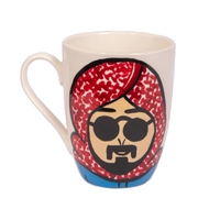 White Ceramic Mug with Hand Paintings of a Man Wearing Shemagh - Multiple Colors - Navy