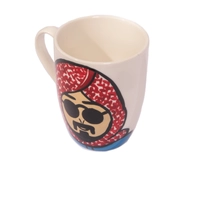 White Ceramic Mug with Hand Paintings of a Man Wearing Shemagh - Multiple Colors - Navy