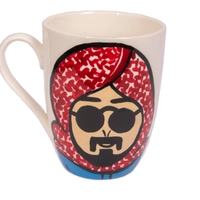 White Ceramic Mug with Hand Paintings of a Man Wearing Shemagh - Multiple Colors - Navy