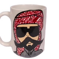 White Ceramic Mug with Hand Paintings - Man with Big Mustache