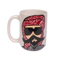 White Ceramic Mug with Hand Paintings - Man with Big Mustache