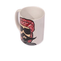 White Ceramic Mug with Hand Paintings - Man with Big Mustache