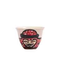 White Arabic Coffee Set with Elegant Hand Drawings - 1 Cup - Lady with Red Scarf