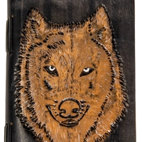 Small Leather Notebook with a Husky Dog Print - Multiple Colors - Black