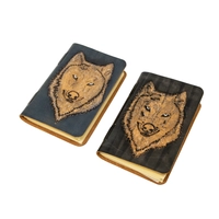 Small Leather Notebook with a Husky Dog Print - Multiple Colors - Black