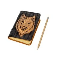 Small Leather Notebook with a Husky Dog Print - Multiple Colors - Black