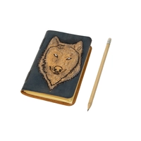 Small Leather Notebook with a Husky Dog Print - Multiple Colors - Black