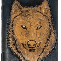 Small Leather Notebook with a Husky Dog Print - Multiple Colors - Black