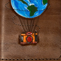 Brown Leather Passport Cover & Card Organizer with Printed Drawings