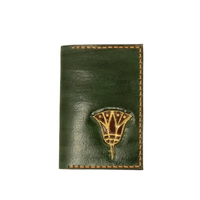 Bifold Leather Card Wallet with Printed Drawings - Green