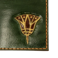 Bifold Leather Card Wallet with Printed Drawings - Green