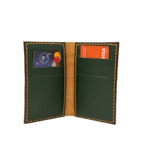 Bifold Leather Card Wallet with Printed Drawings - Green