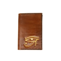 Brown Bifold Leather Card Wallet with Printed Drawings