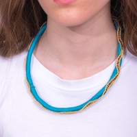 Adjustable Hand-Woven Choker Necklace - Blue & Gold