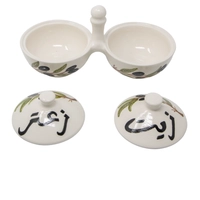 Hand-Painted Double Serving Pottery Bowl -Multiple Designs - Black Olives