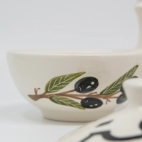 Hand-Painted Double Serving Pottery Bowl -Multiple Designs - Black Olives