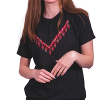 Black Women's T-Shirt with Colorful Hand Embroidery Patterns