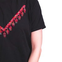 Black Women's T-Shirt with Colorful Hand Embroidery Patterns