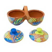 Brown Double Serving Bowl - Colorful Hand Paintings