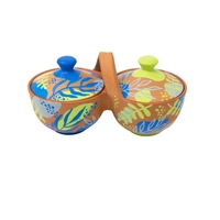 Brown Double Serving Bowl - Colorful Hand Paintings