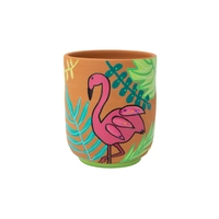 Hand-Painted Pottery Cup - Flamingo