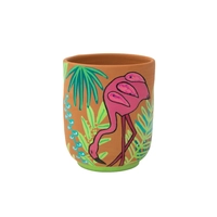 Hand-Painted Pottery Cup - Flamingo