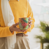 Hand-Painted Pottery Cup - Flamingo