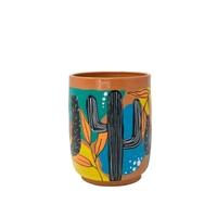 Hand-Painted Pottery Mug - Cactus