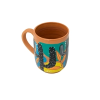 Hand-Painted Pottery Mug - Cactus