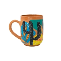 Hand-Painted Pottery Mug - Cactus