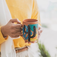 Hand-Painted Pottery Mug - Cactus