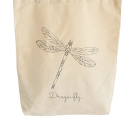 Beige Canvas Tote Bag with Printed Design - Dragonfly