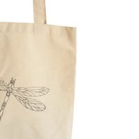 Beige Canvas Tote Bag with Printed Design - Dragonfly