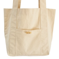 Two Pockets Beige Canvas Tote Bag