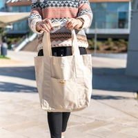 Two Pockets Beige Canvas Tote Bag