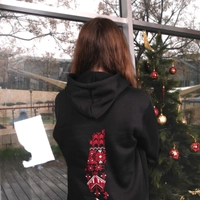 Black Hoodie with Red & White Embroidery on the Back - Palestine Map