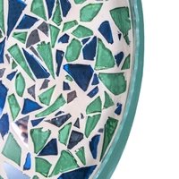 Green Oval Wooden Tray Decorated with Colorful Glass Pieces