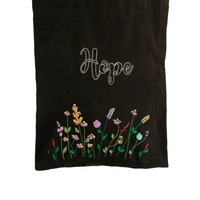 Black Canvas Tote Bag with Embroidered Floral Design - Hope