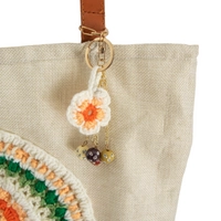 Beige Burlap Tote Bag with Crochet Decoration