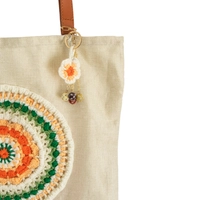 Beige Burlap Tote Bag with Crochet Decoration