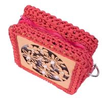 Square Bag of Pink Braided Threads & Wood 