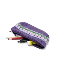 Purple Crochet Pencil Case with Colorful Floral Patterns