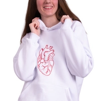 White Hoodie with Red Heart Hand Embroidery