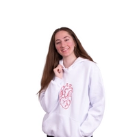 White Hoodie with Red Heart Hand Embroidery