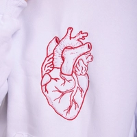 White Hoodie with Red Heart Hand Embroidery