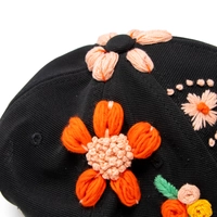 Hand-Embroidered Black Baseball Cap - Colorful Flowers